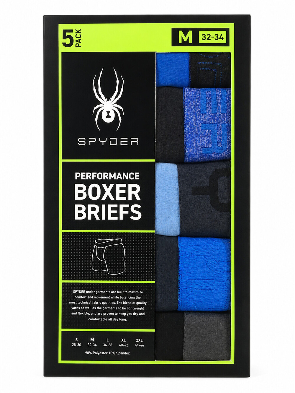 SPYDER Men's 5 Pack Performance Boxer Briefs Size Black w/ Blue Trim M 32-34 NWT